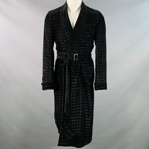 COMME des GARCONS HOMME PLUS Size S Black Checkered Polyester Shawl Lapel Robe